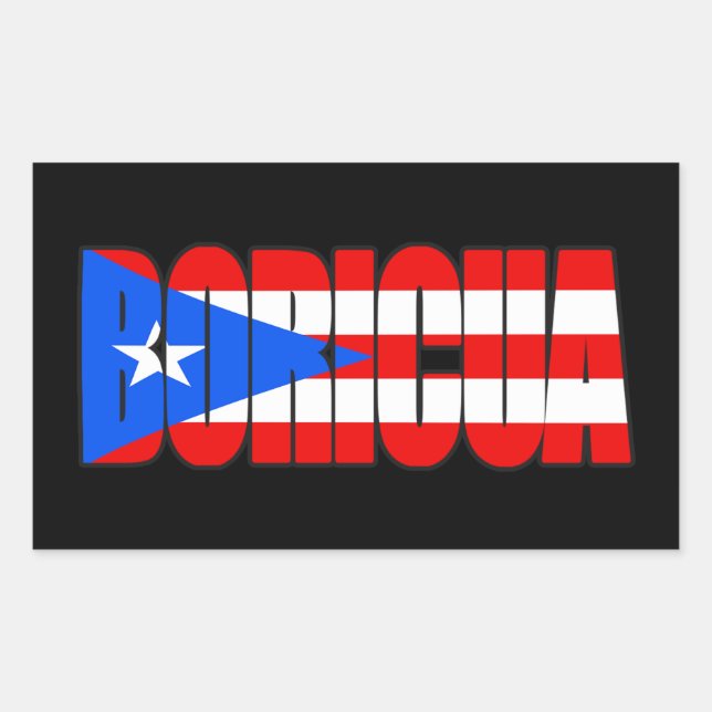 Pegatina Rectangular Boricua Puerto Rican Flag Typography (Anverso)