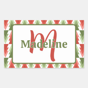 Pegatina Rectangular Bosque de árbol de Navidad geométrico