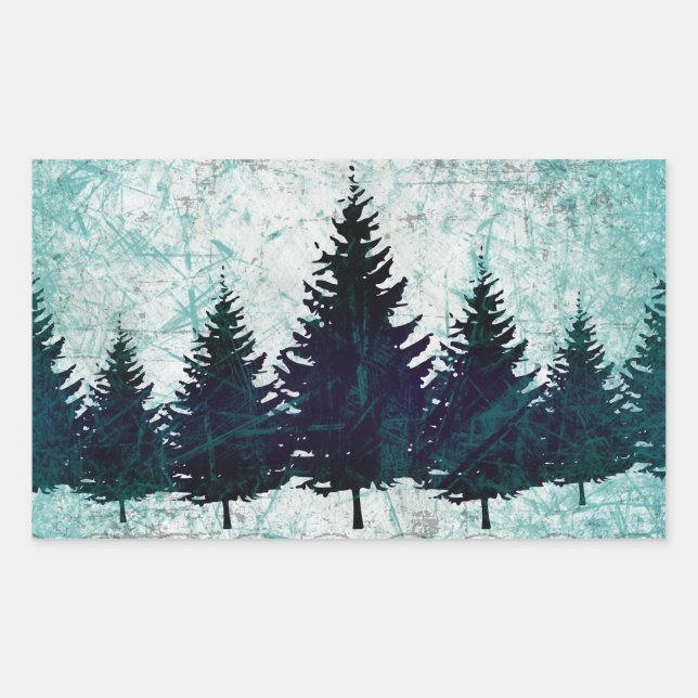 Pegatina Rectangular Bosque de Pinos Rústicos Evergreen con problemas (Anverso)