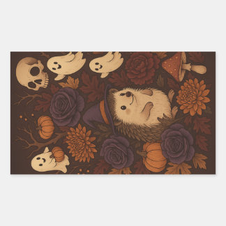 Pegatina Rectangular bosque embrujado erizo halloween