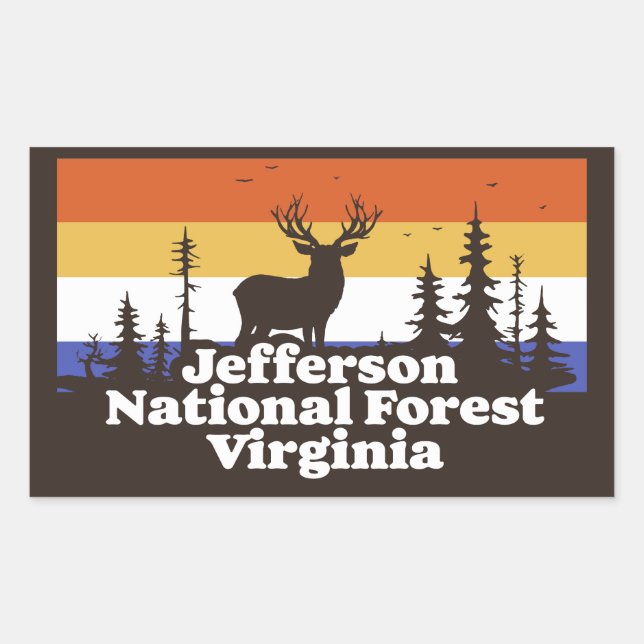 Pegatina Rectangular Bosque Nacional Jefferson de Virginia (Anverso)