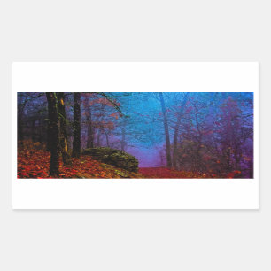 Pegatina Rectangular Bosque Pintado Niebla Púrpura de Otoño