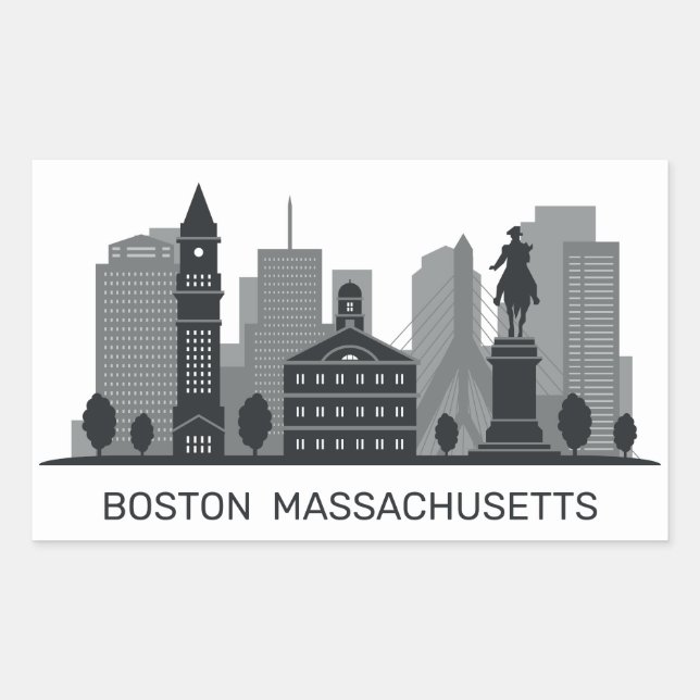 Pegatina Rectangular Boston Massachusetts (Anverso)