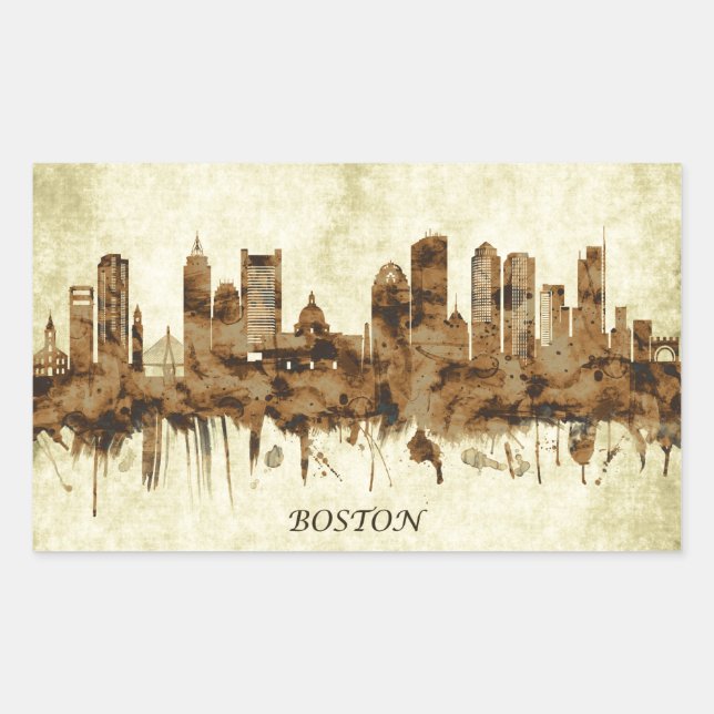 Pegatina Rectangular Boston Massachusetts Cityscape (Anverso)