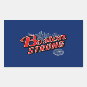 Pegatina Rectangular Boston Strong en decoración roja y azul