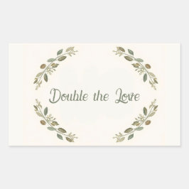 Pegatina Rectangular Botanical Twin Baby Shower Olive Branch Boho Green