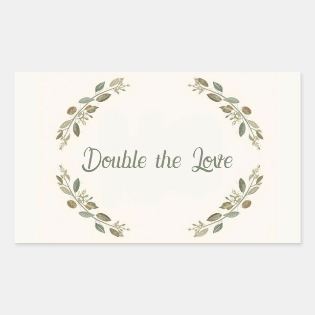 Pegatina Rectangular Botanical Twin Baby Shower Olive Branch Boho Green (Anverso)