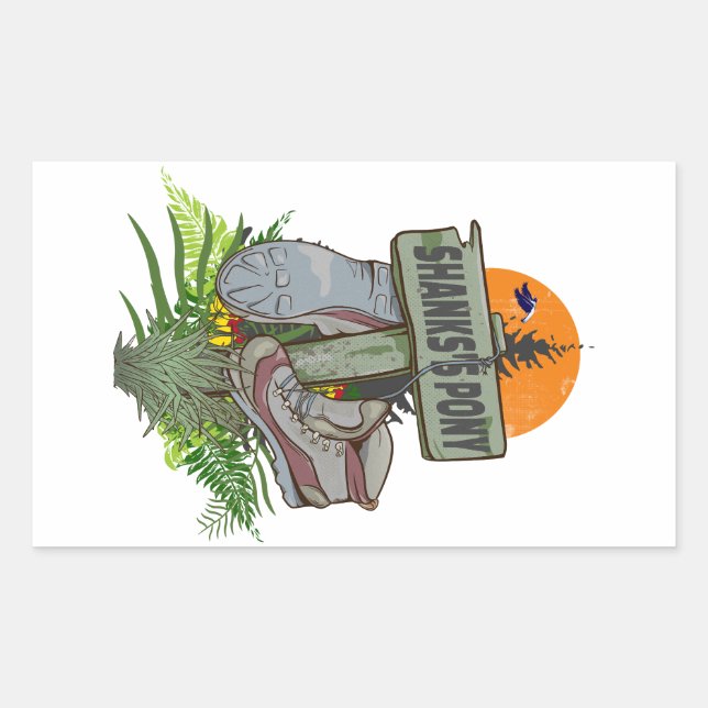 Pegatina Rectangular Botas de senderismo viejas en pony de Shanks (Anverso)