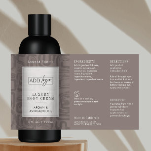 Pegatina Rectangular Botella cosmética boho beige taupe neutro con logo