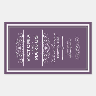 Pegatina Rectangular Botella de vino Boda de berenjena Monograma Favor