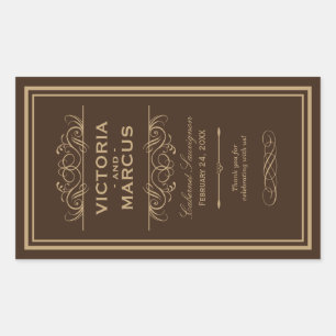 Pegatina Rectangular Botella de vino Boda marrón Monograma Favor