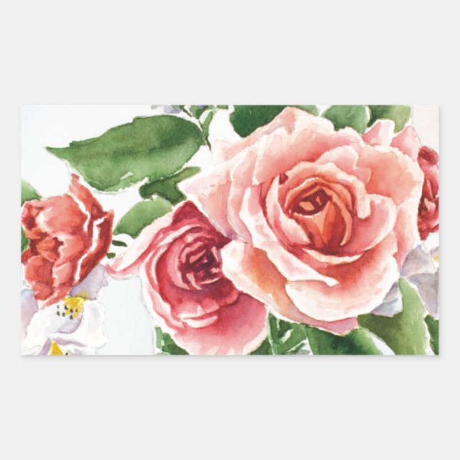 Pegatina Rectangular Bouquet de rosas (Anverso)