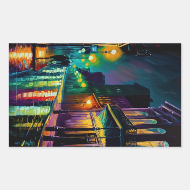 Pegatina Rectangular Bourbon Street New Orleans Laptop/Refrigerador (Anverso)