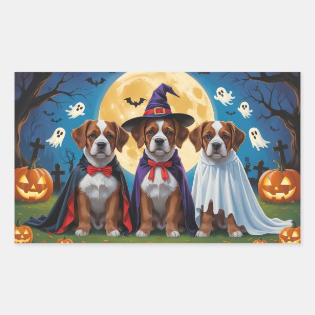 Pegatina Rectangular Bouviers Des Flandres Dogs Pumpkin Halloween Funny (Anverso)