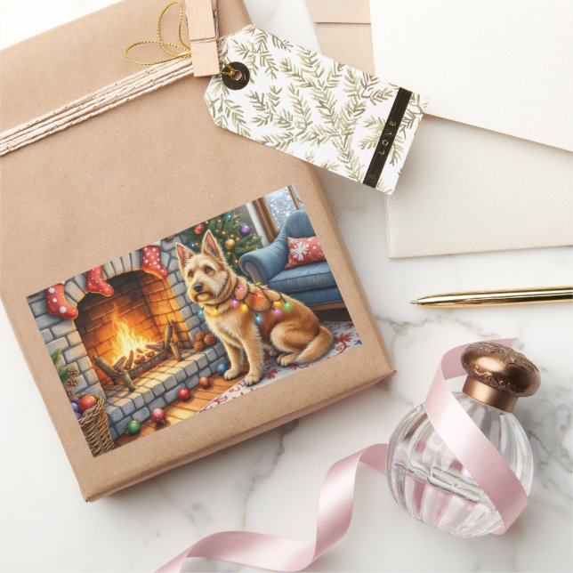 Pegatina Rectangular Bouviers des Flandres Fireplace Christmas Lights (Regalar)