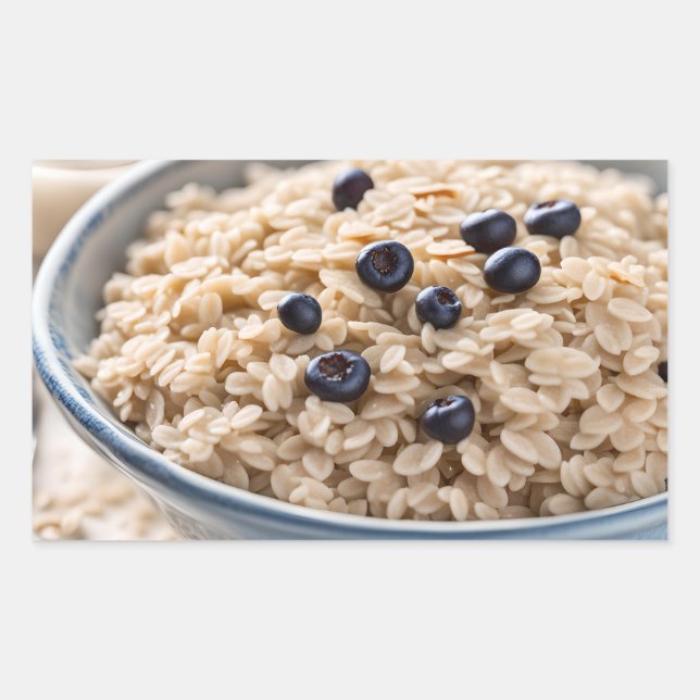 Pegatina Rectangular Bowl of Oatmeal with Blueberries (Anverso)