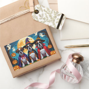 Pegatina Rectangular Boxer Dogs Calabaza Halloween Gracioso