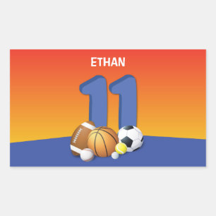 Pegatina Rectangular Boy 11th Birthday Sports Balls