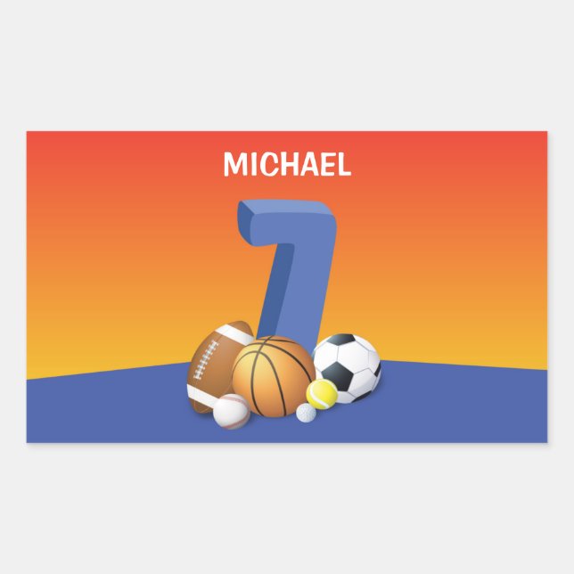 Pegatina Rectangular Boy 7.º Balls Deportiva (Anverso)