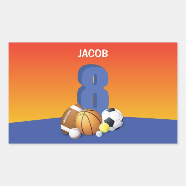 Pegatina Rectangular Boy 8.º Balls Deportiva (Anverso)