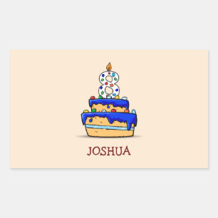 Pegatina Rectangular Boy 8 cumpleaños, 8 en dulce pastel azul