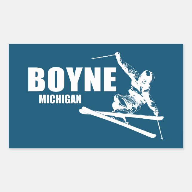 Pegatina Rectangular Boyne Mountain Resort Michigan Skier (Anverso)