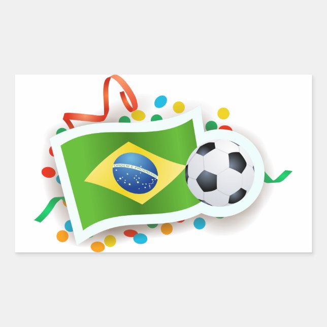 Pegatina Rectangular Brasil, fútbol y bandera (Anverso)