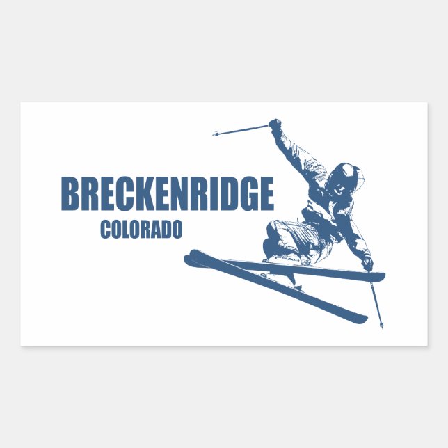 Pegatina Rectangular Breckenridge Colorado Skier (Anverso)