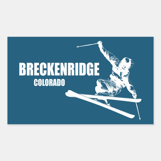 Pegatina Rectangular Breckenridge Colorado Skier (Anverso)