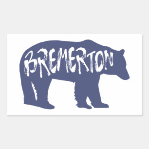 Pegatina Rectangular Bremerton Washington Bear