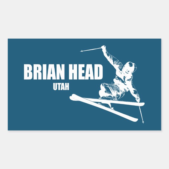 Pegatina Rectangular Brian Head Resort Utah Skier (Anverso)