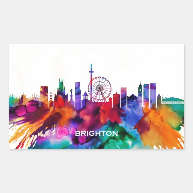 Pegatina Rectangular Brighton Skyline (Anverso)