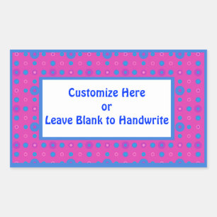 Pegatina Rectangular Brillantes puntos rosas y azules en magenta