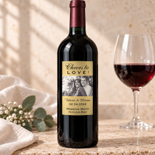 Pegatina Rectangular Brindis de Oro por la Foto de Bodas Botella de Vin