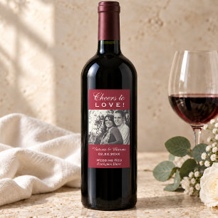Pegatina Rectangular Brindis Rojo al Favor de Botella de Vino de Boda c