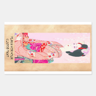 Pegatina Rectangular Brocado de Kyoto, cuatro hojas - señora del