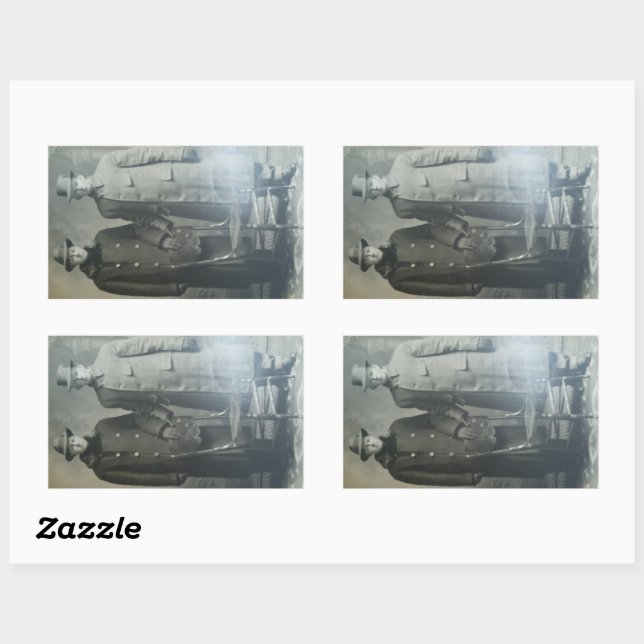 Pegatina Rectangular Brothers Dapper Brothers in Overcoats RPPC Foto de (Hoja)