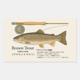 Pegatina Rectangular Brown Trout (Salmo trutta) – Japanese Illust