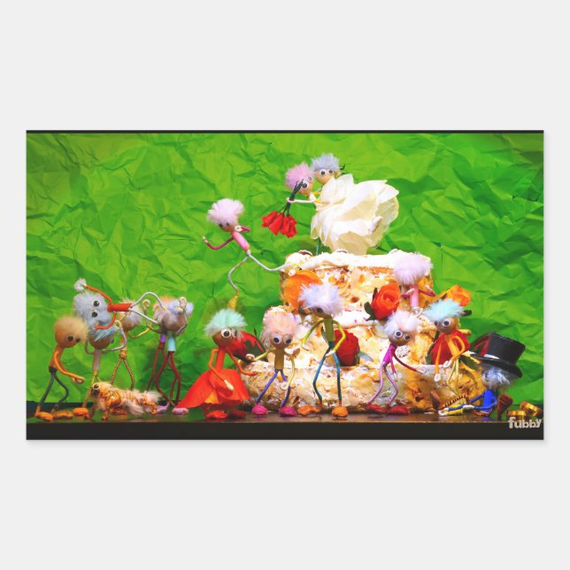 Pegatina Rectangular Bruidsfeest van de Fubby's. (Anverso)