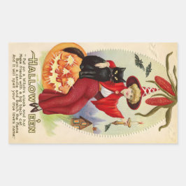 Pegatina Rectangular Bruja de Halloween y gato negro