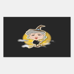 Pegatina Rectangular Bruja en el palo de escoba