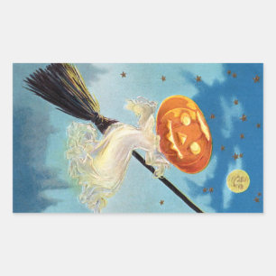 Pegatina Rectangular Bruja fantasma de calabaza