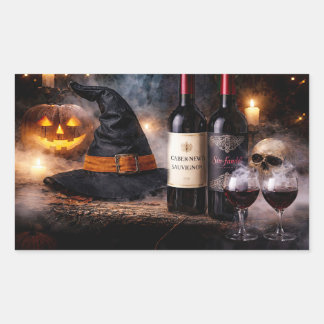 Pegatina Rectangular Brujas de Halloween y vino Halloween