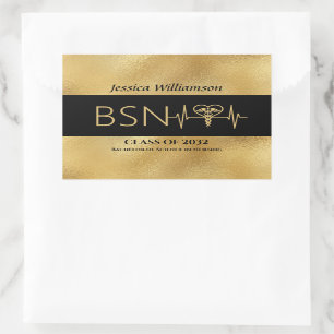 Pegatina Rectangular BSN RN LPN Enfermera Graduton Fiesta elegante oro 