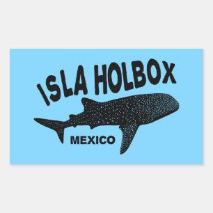 Pegatina Rectangular Buceo con tiburones ballena Isla Holbox México