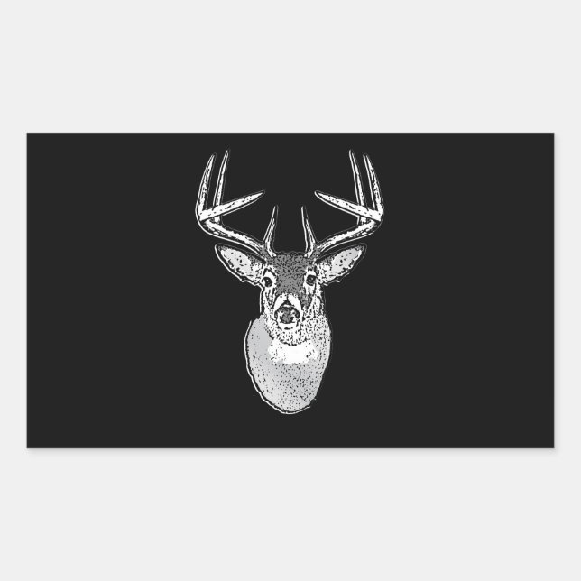 Pegatina Rectangular Buck on Black design White Tail Deer (Anverso)