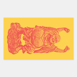 Pegatina Rectangular Buda riéndose (rojo)