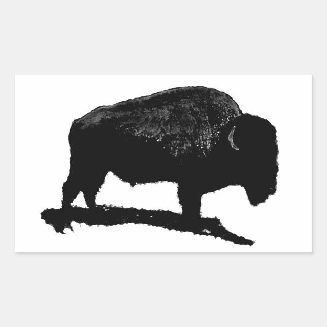Pegatina Rectangular Búfalo blanco y negro (Anverso)