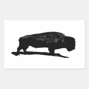 Pegatina Rectangular Búfalo blanco y negro
