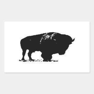 Pegatina Rectangular Búfalo de Bison Black & White Pop Art